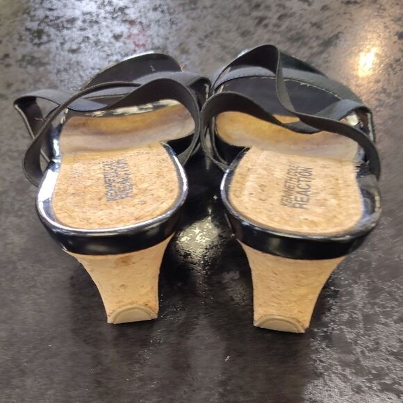 Kenneth Cole Reaction Black Platform Shoes with Elastic Straps - Picture 4 of 6